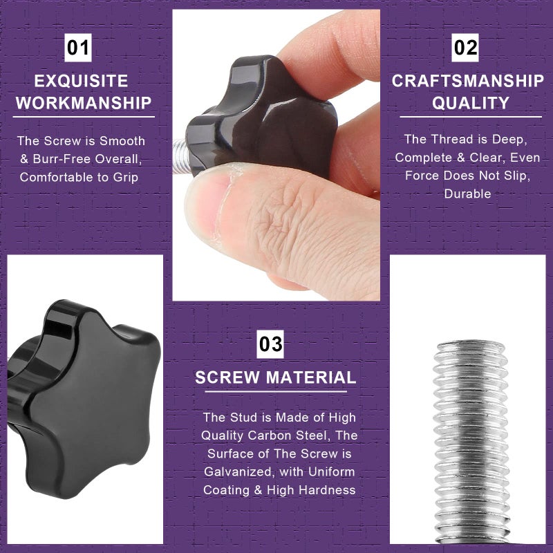 LifCratms M8 x 30mm Thread Star Knob 2Pcs, Plastic Star Shaped Clamping Knob Handle Hand Tightening Screw for Umbrella Base Replacement - Image 2